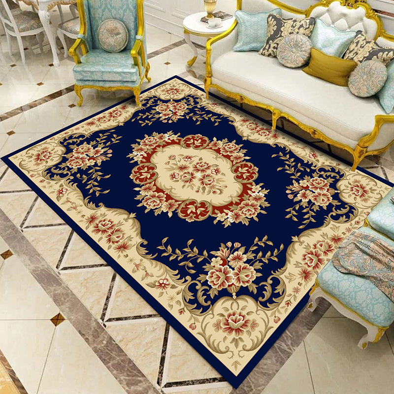 Vintage Decoration Rug Multi Colored Flower Print Polyster Area Carpet Pet Friendly Stain-Resistant Indoor Rug