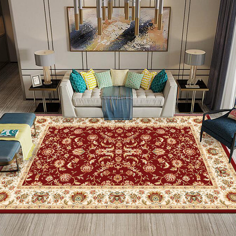 Chinese Living Room Rug Multi Colored Geometric Printed Area Rug Polyster Non-Slip Pet Friendly Indoor Rug