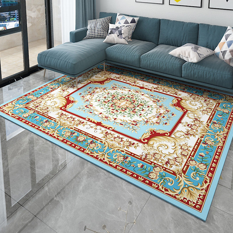 Antique Home Decoration Rug Multi Color Floral Pattern Area Rug Polyster Non-Slip Backing Easy Care Carpet