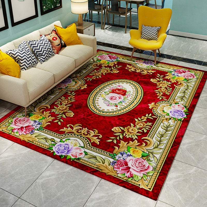 Antique Home Decoration Rug Multi Color Floral Pattern Area Rug Polyster Non-Slip Backing Easy Care Carpet