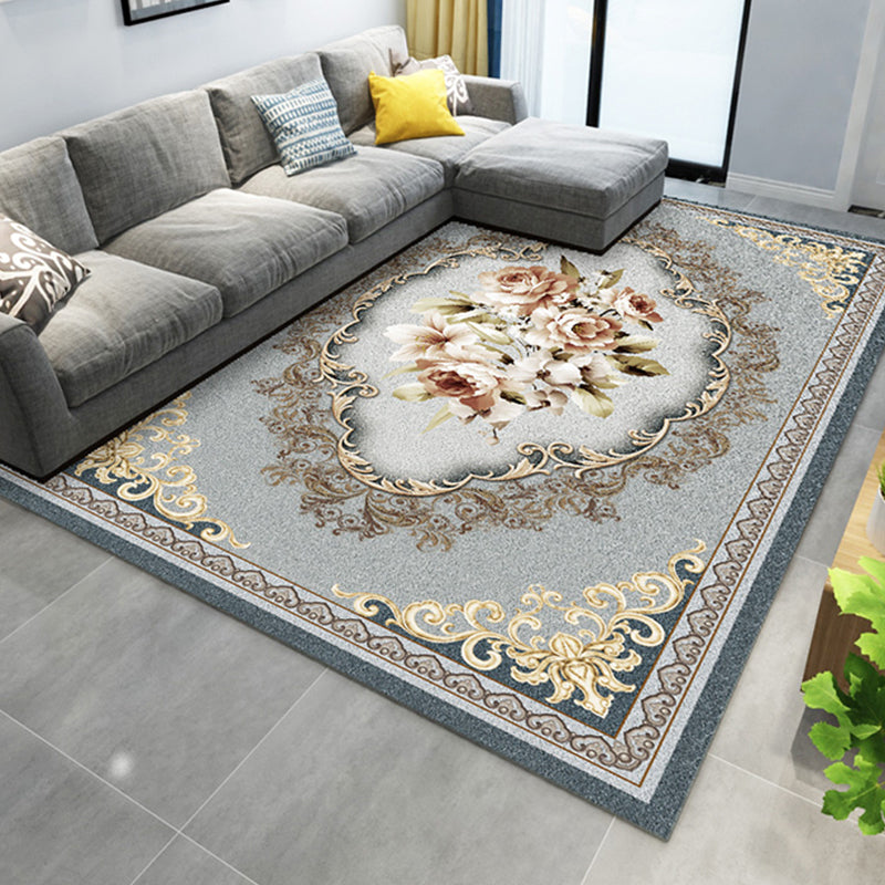 Antique Home Decoration Rug Multi Color Floral Pattern Area Rug Polyster Non-Slip Backing Easy Care Carpet