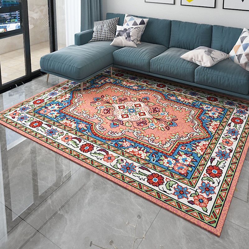 Antique Home Decoration Rug Multi Color Floral Pattern Area Rug Polyster Non-Slip Backing Easy Care Carpet