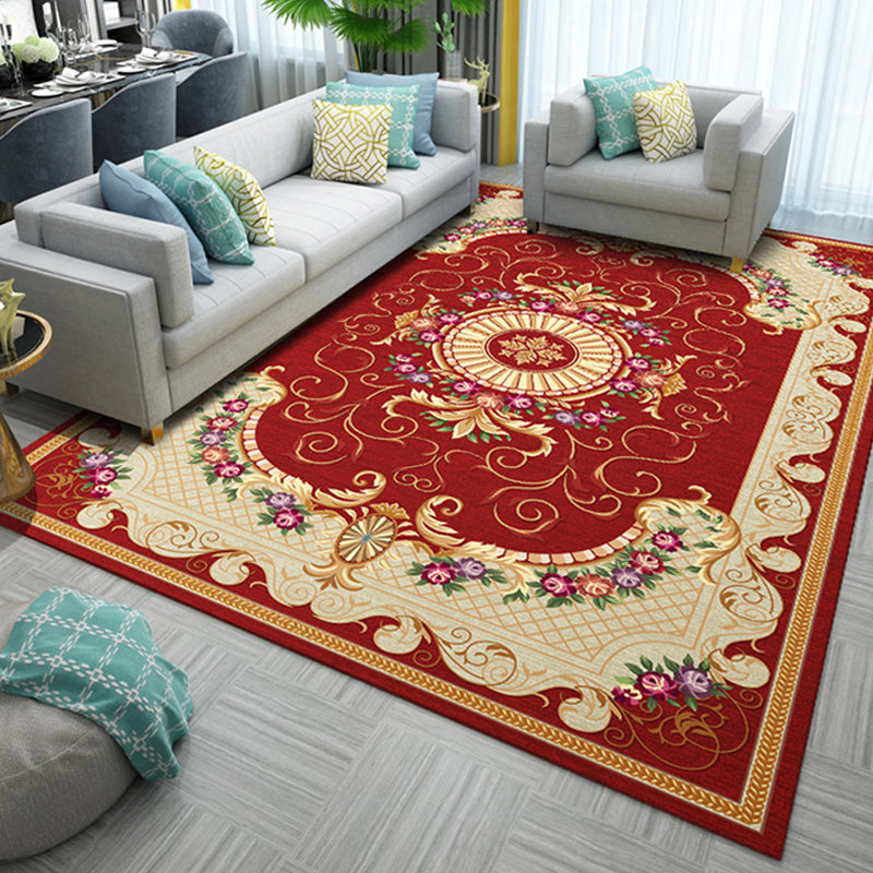 Antique Home Decoration Rug Multi Color Floral Pattern Area Rug Polyster Non-Slip Backing Easy Care Carpet