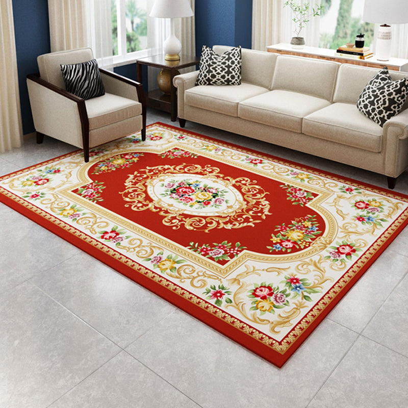 Antique Home Decoration Rug Multi Color Floral Pattern Area Rug Polyster Non-Slip Backing Easy Care Carpet