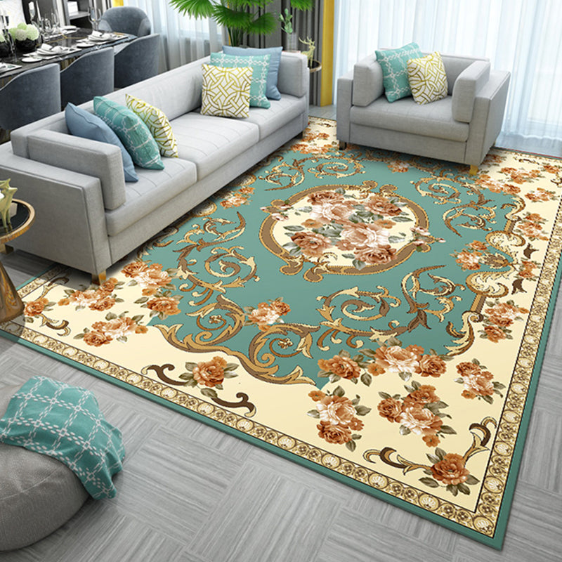 Antique Home Decoration Rug Multi Color Floral Pattern Area Rug Polyster Non-Slip Backing Easy Care Carpet