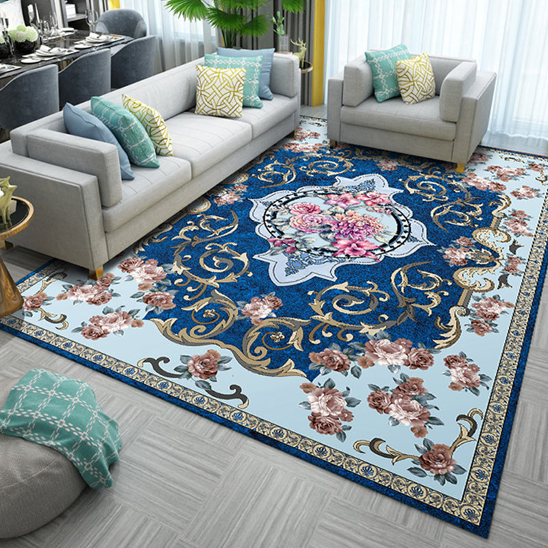 Antique Home Decoration Rug Multi Color Floral Pattern Area Rug Polyster Non-Slip Backing Easy Care Carpet