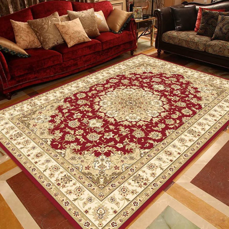 Multi Colored Floral Printed Rug Polyster Shabby Chic Area Rug Non-Slip Backing Washable Indoor Rug for Decoration