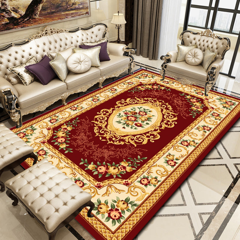 Retro Floral Printed Rug Multi Colored Synthetics Area Rug Anti-Slip Backing Machine Washable Indoor Rug for Parlor