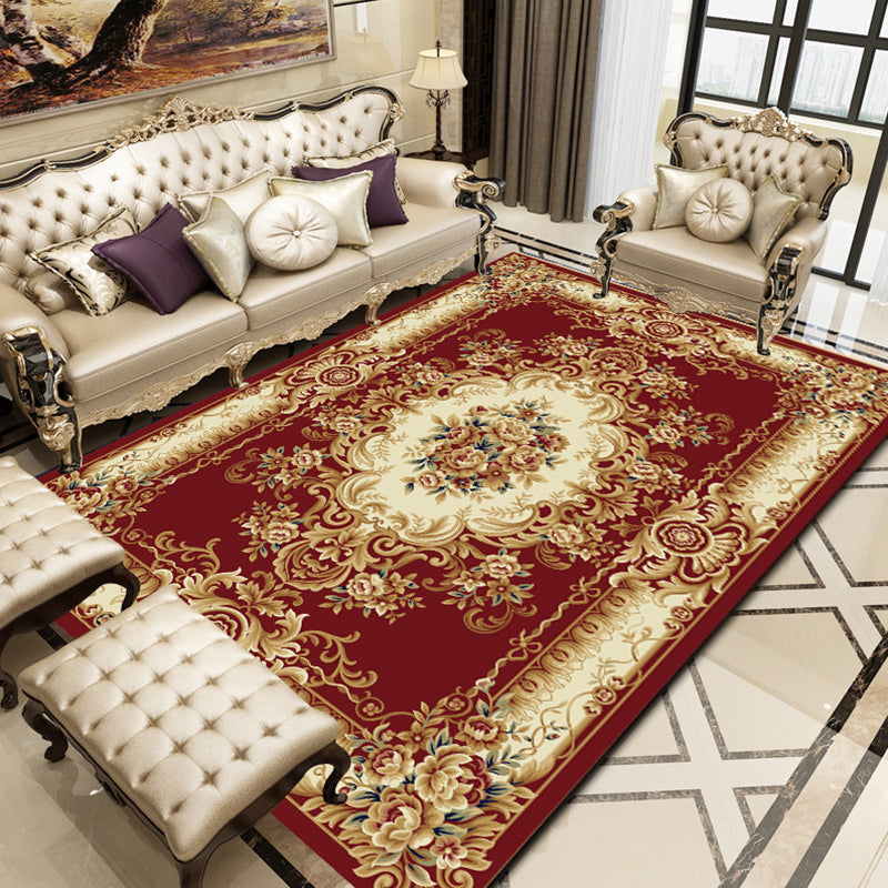 Retro Floral Printed Rug Multi Colored Synthetics Area Rug Anti-Slip Backing Machine Washable Indoor Rug for Parlor