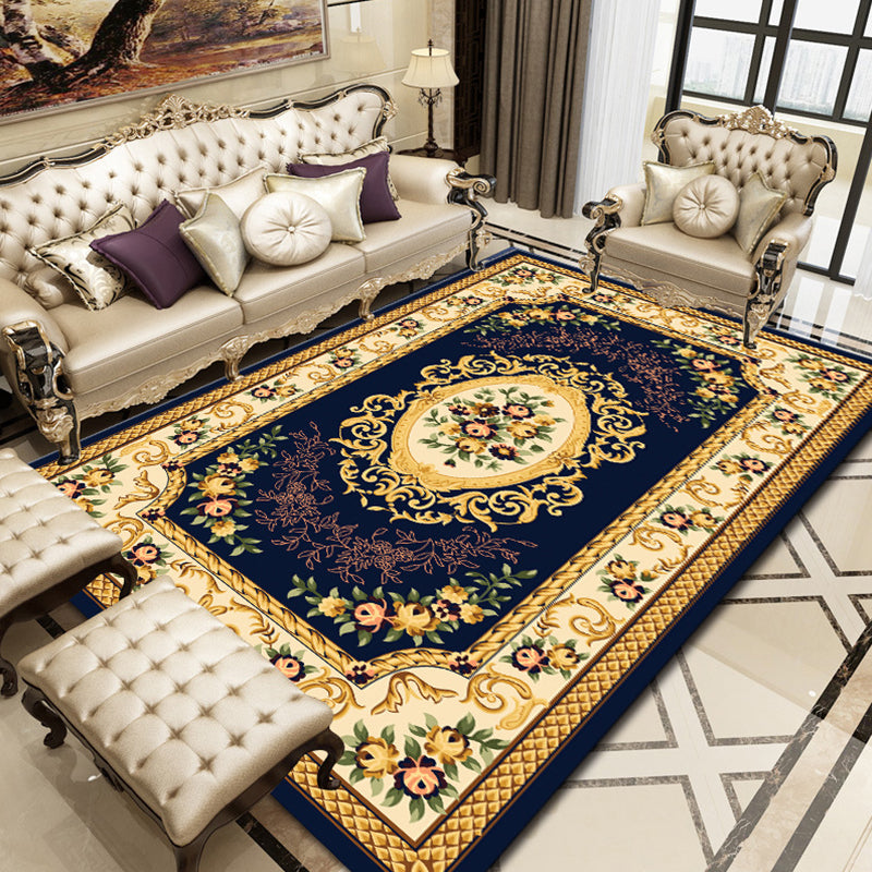 Retro Floral Printed Rug Multi Colored Synthetics Area Rug Anti-Slip Backing Machine Washable Indoor Rug for Parlor