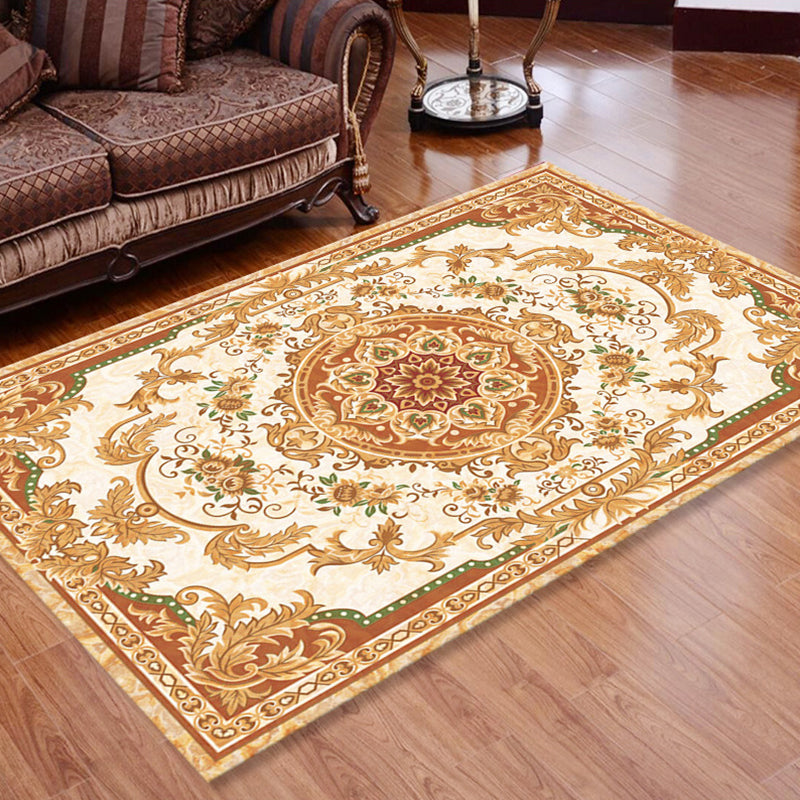 Retro Floral Printed Rug Multi Colored Synthetics Area Rug Anti-Slip Backing Machine Washable Indoor Rug for Parlor