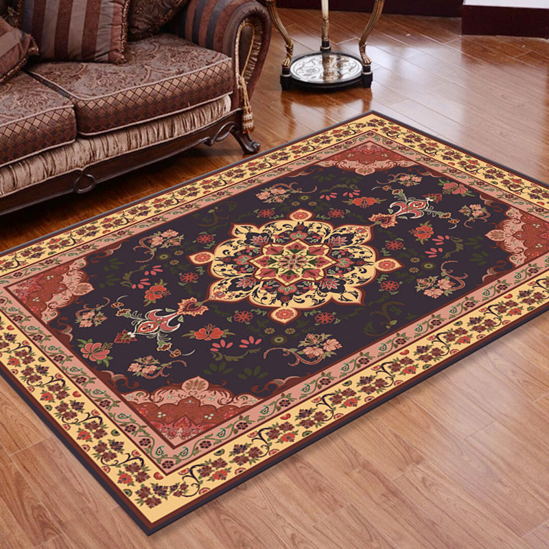 Tapis à imprimé floral rétro Tapis synthétique multicolore Rapis de support antidérapant Machine de support Rapis intérieur lavable pour le salon