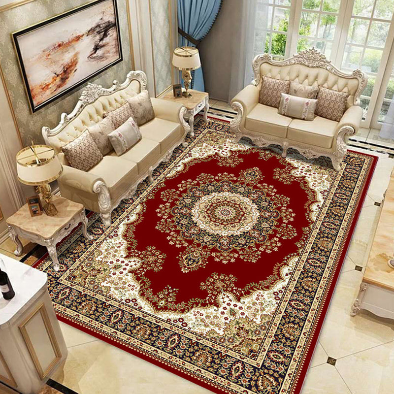 Multi-Color Living Room Rug Olden Floral Print Area Rug Polyster Non-Slip Machine Washable Carpet