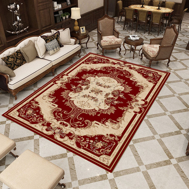 Multi-Color Living Room Rug Olden Floral Print Area Rug Polyster Non-Slip Machine Washable Carpet