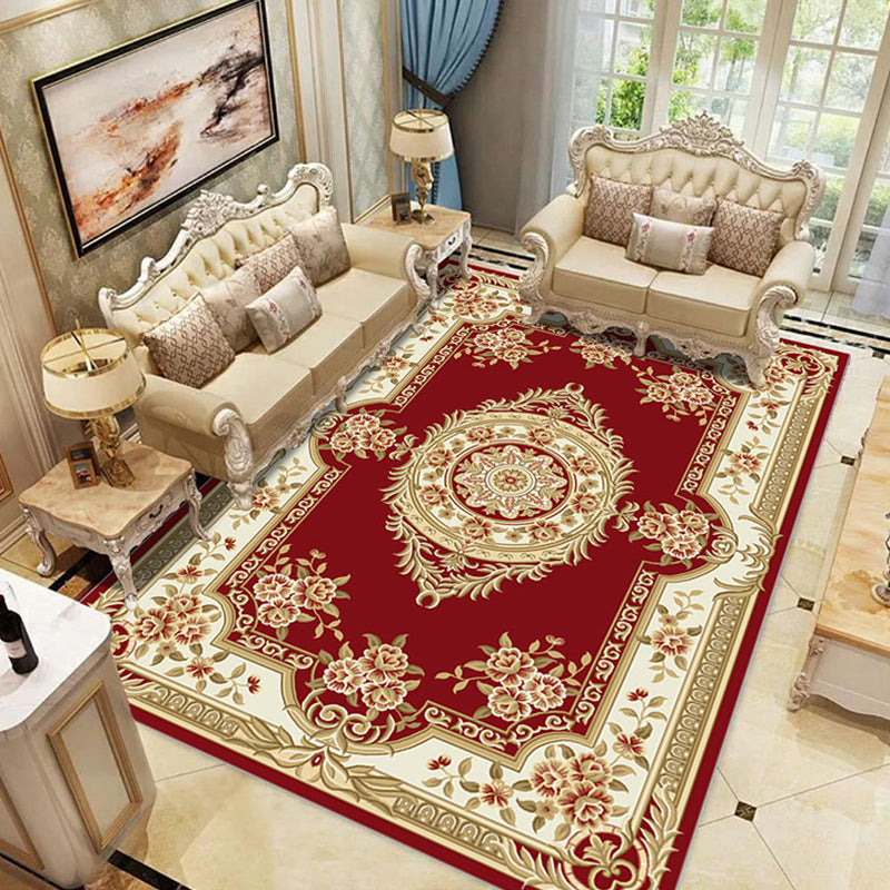 Multi-Color Living Room Rug Olden Floral Print Area Rug Polyster Non-Slip Machine Washable Carpet