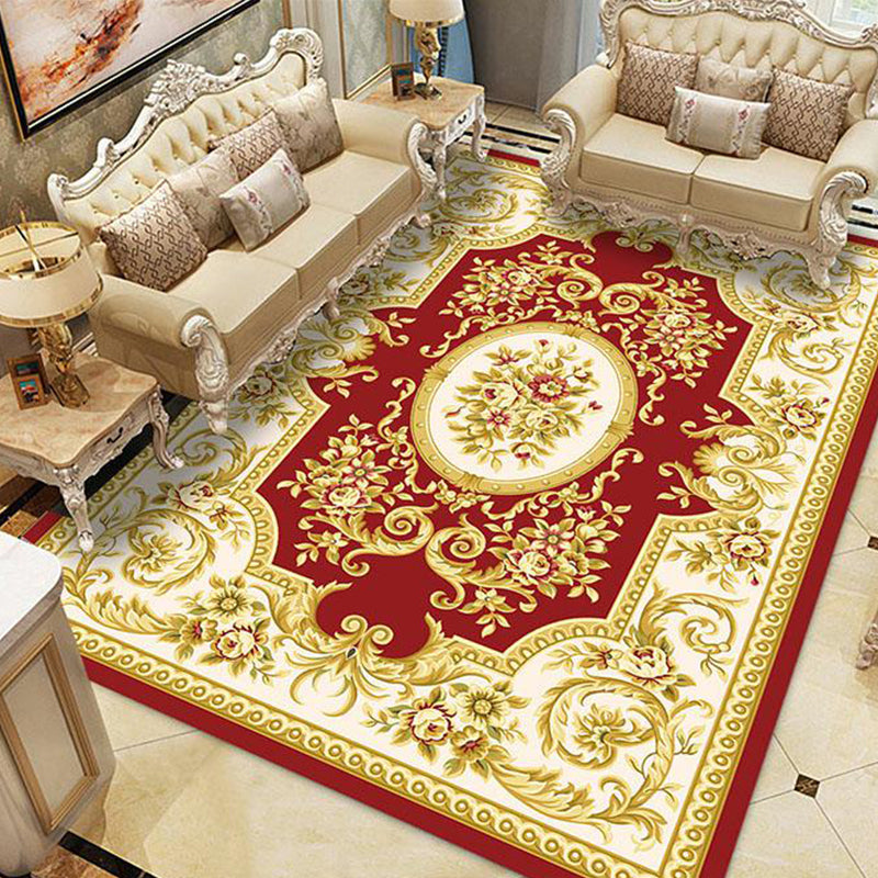 Multi Colored Retro Rug Polyster Flower Printed Area Carpet Non-Slip Washable Stain-Resistant Indoor Rug for Living Room