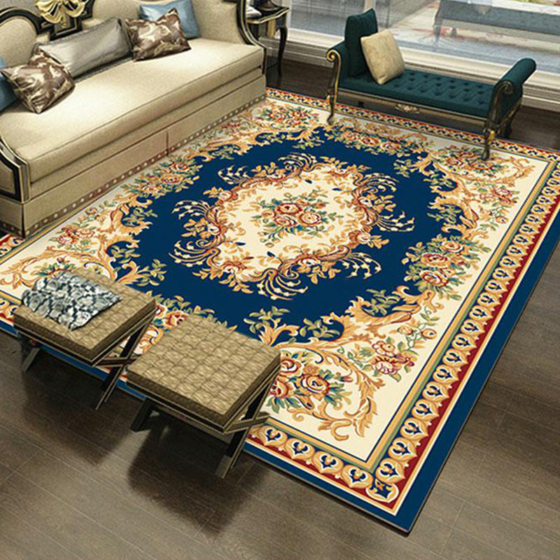 Multi Colored Retro Rug Polyster Flower Printed Area Carpet Non-Slip Washable Stain-Resistant Indoor Rug for Living Room