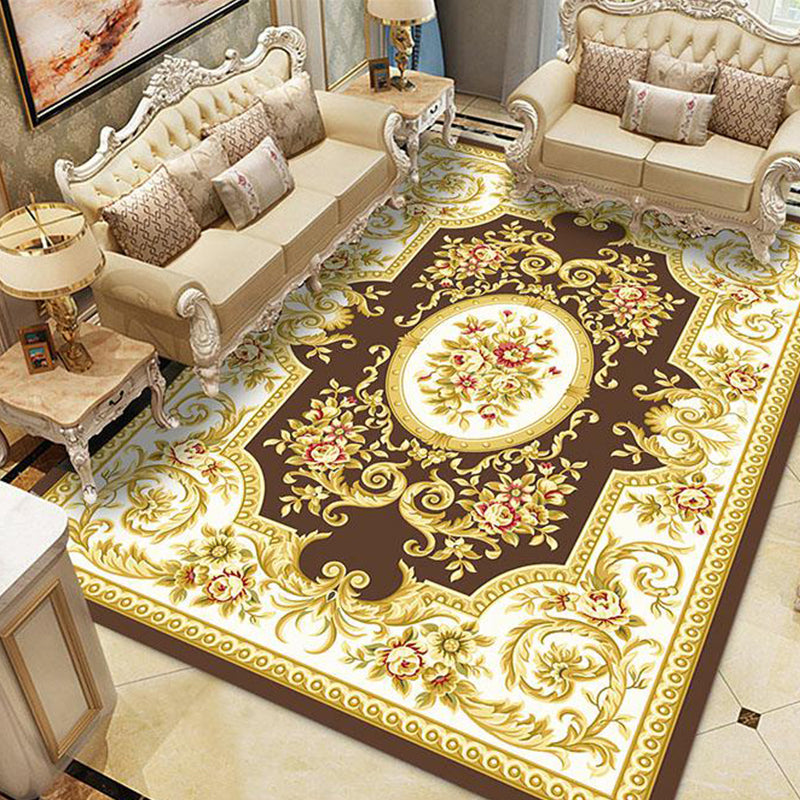 Multi Colored Retro Rug Polyster Flower Printed Area Carpet Non-Slip Washable Stain-Resistant Indoor Rug for Living Room