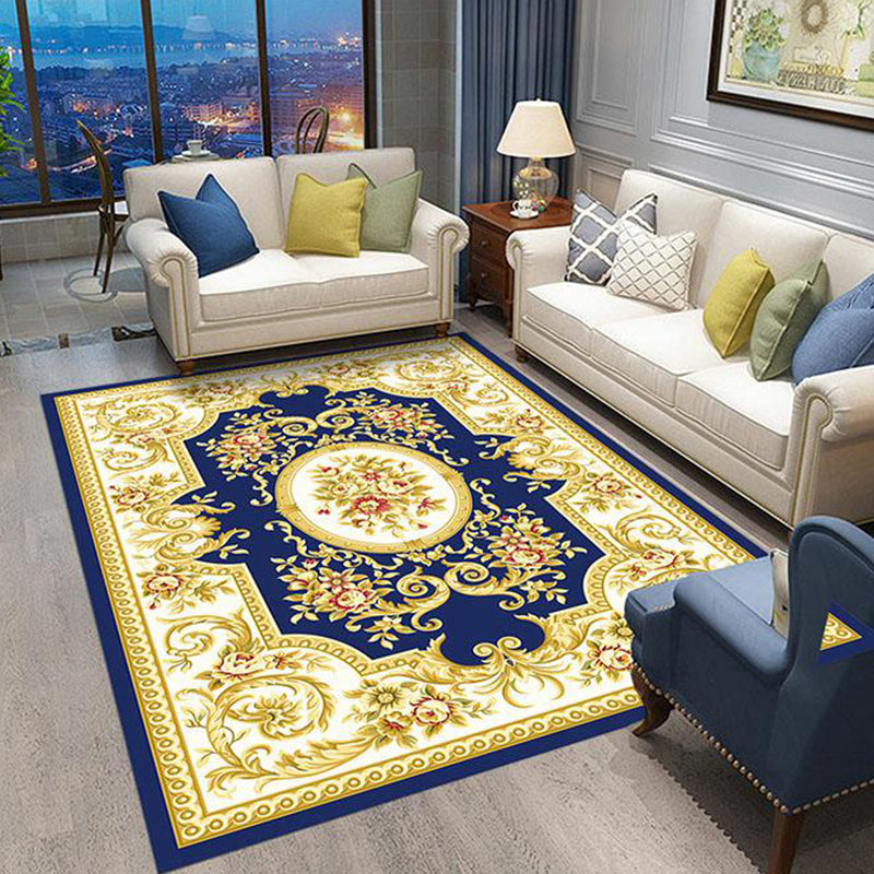 Multi Colored Retro Rug Polyster Flower Printed Area Carpet Non-Slip Washable Stain-Resistant Indoor Rug for Living Room