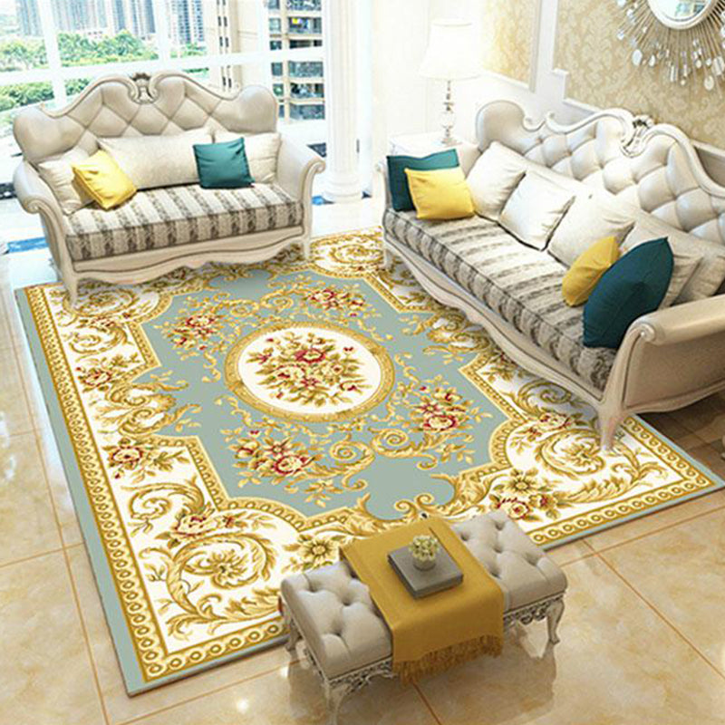 Multi Colored Retro Rug Polyster Flower Printed Area Carpet Non-Slip Washable Stain-Resistant Indoor Rug for Living Room