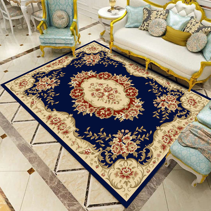 Antique Living Room Rug Multi Colored Flower Print Carpet Polyster Pet Friendly Machine Washable Indoor Rug