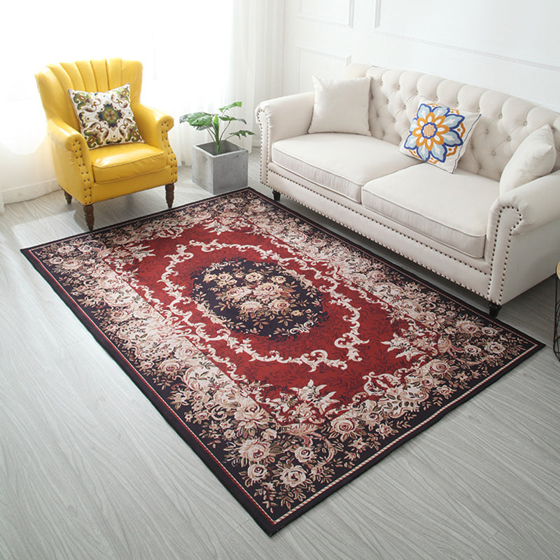 Nostalgia Floral Printed Rug Multi Colored Synthetics Indoor Rug Anti-Slip Backing Pet Friendly Carpet