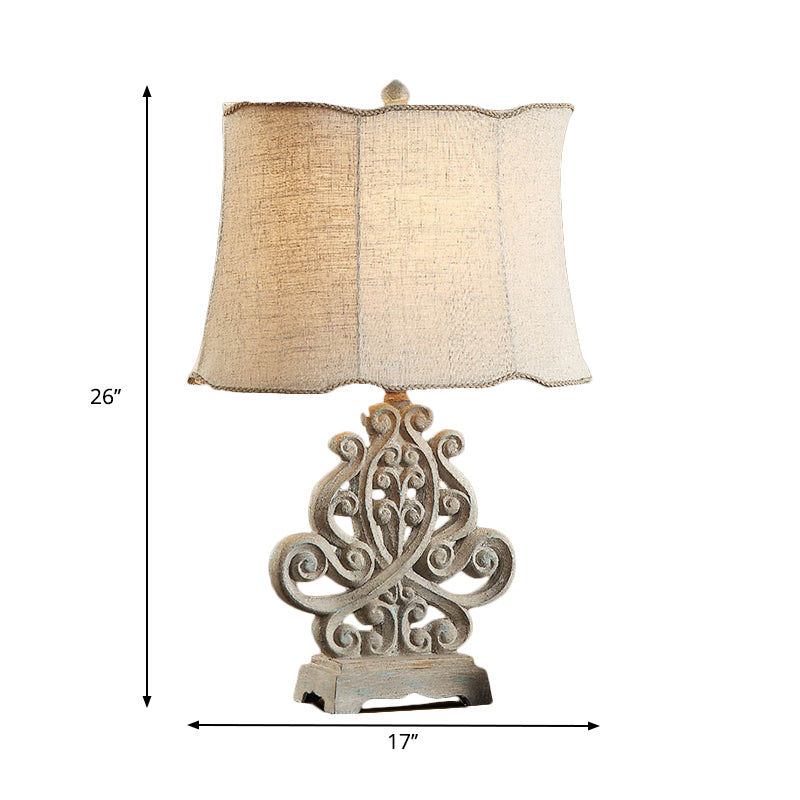 White Cylinder Table Lamp Vintage Fabric 1 Light Study Room Night Light with Braided Trim