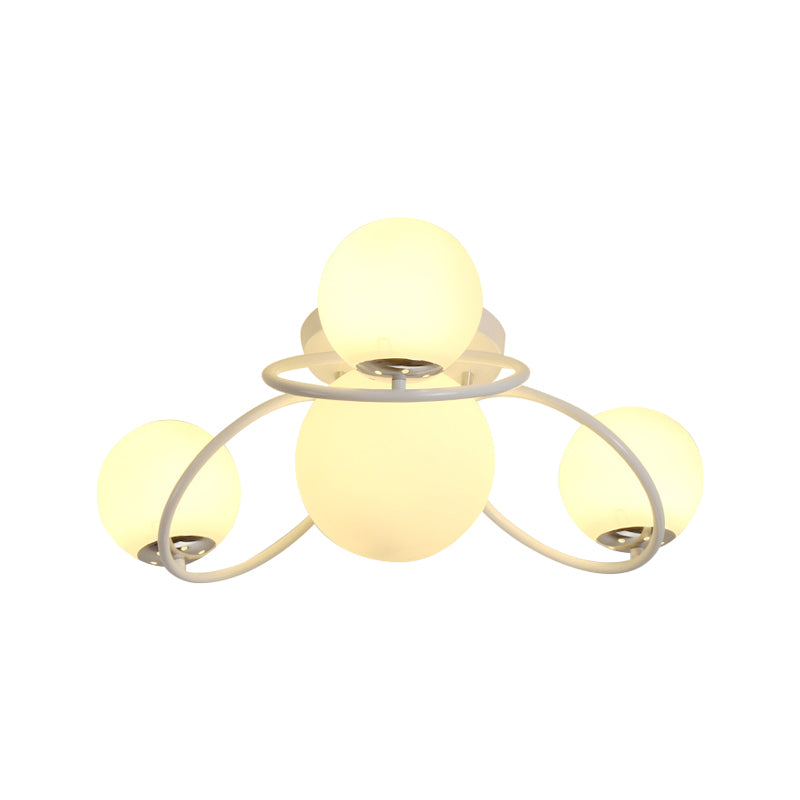 Ronde Opaal Glas Semi Flush Mount Classic 4 Verlichting Living Room Plafond Verlichting in zwart/wit