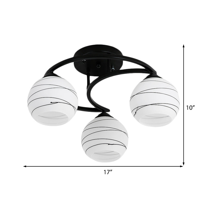 3/6 Lichter Deckenbeleuchtung Klassischer Blasenschatten weißes Glas Halbflush -Hell in Schwarz für Wohnzimmer