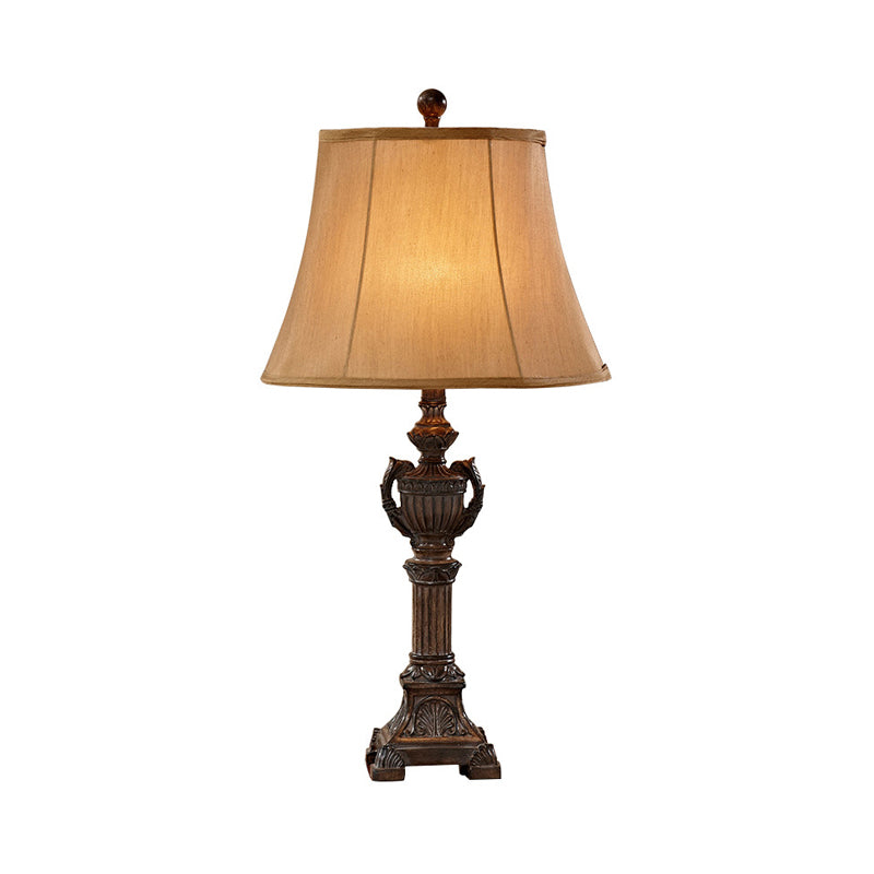 Column Living Room Table Light Vintage Resin 1 Light Bronze Reading Lamp with Flared Fabric Shade