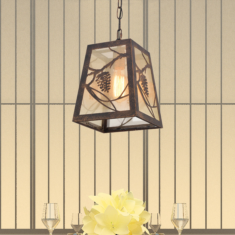 Trapezoid restaurant hanglampverlichting metaal 1 licht land hangend licht armatuur in roest