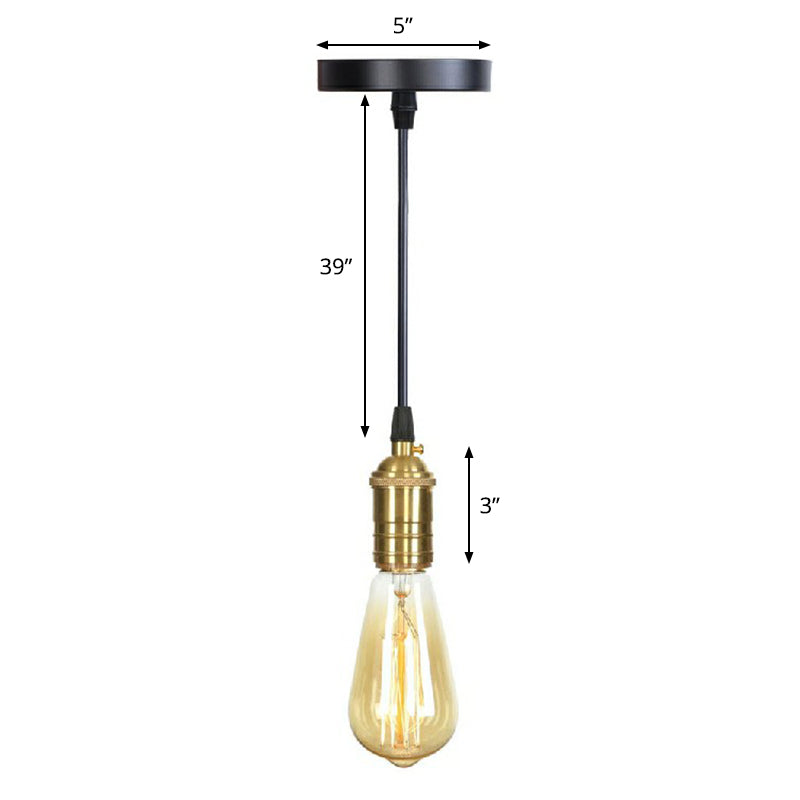 Edison Bulb Socket Aluminum Pendant Light Industrial Single Living Room Hanging Lamp in Black