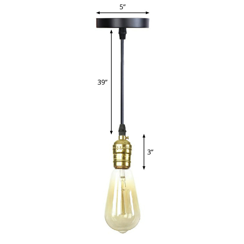 Edison Bulb Socket Aluminum Pendant Light Industrial Single Living Room Hanging Lamp in Black