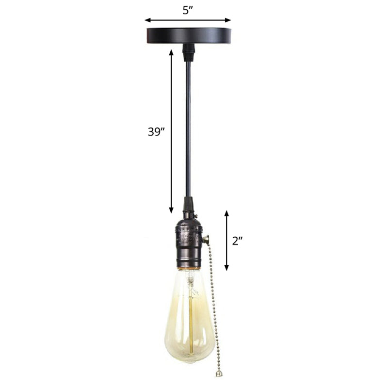 Edison Bulb Socket Aluminum Pendant Light Industrial Single Living Room Hanging Lamp in Black