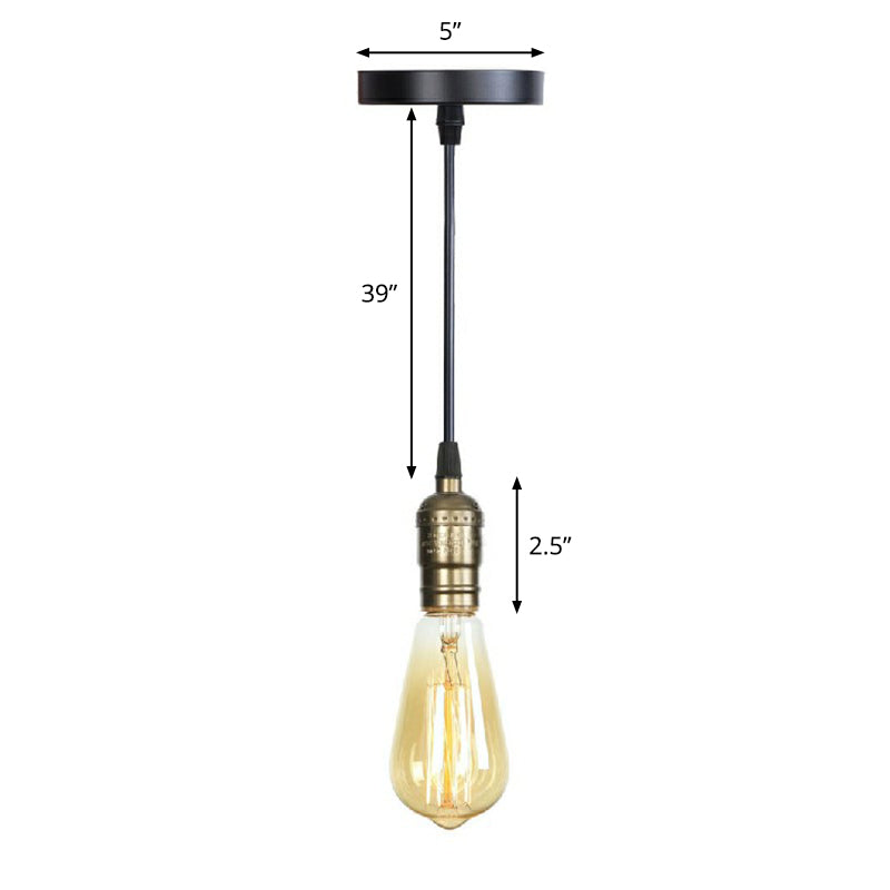 Edison Bulb Socket Aluminum Pendant Light Industrial Single Living Room Hanging Lamp in Black