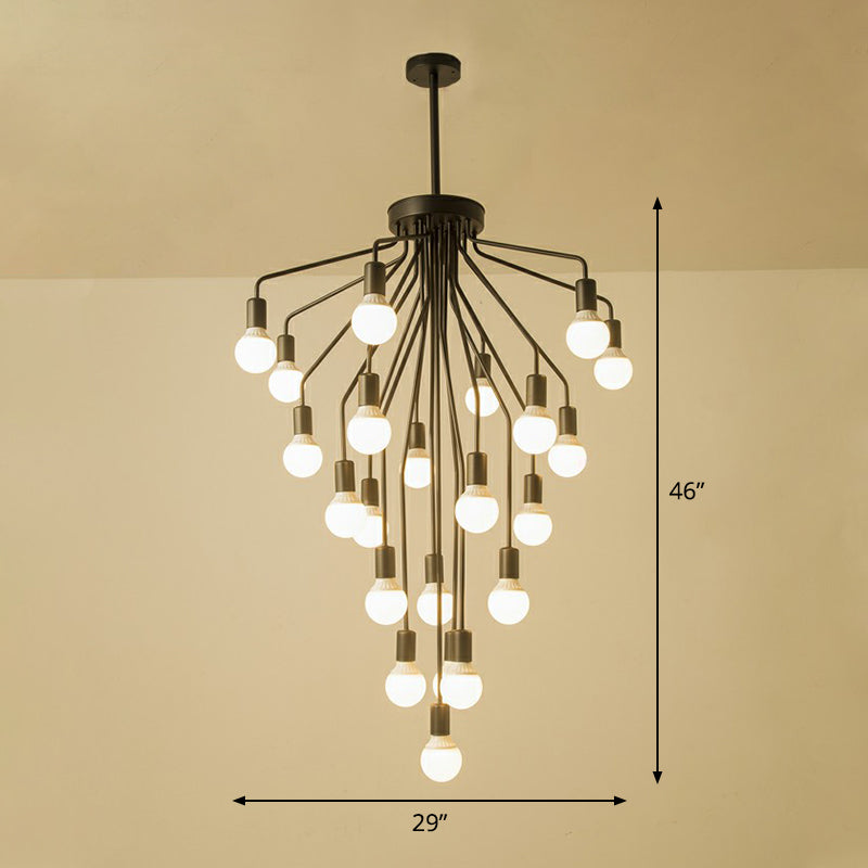 Cascade Chandelier Light Rustic Black Metallic Hanging Ceiling Light with Exposed Bulb Design