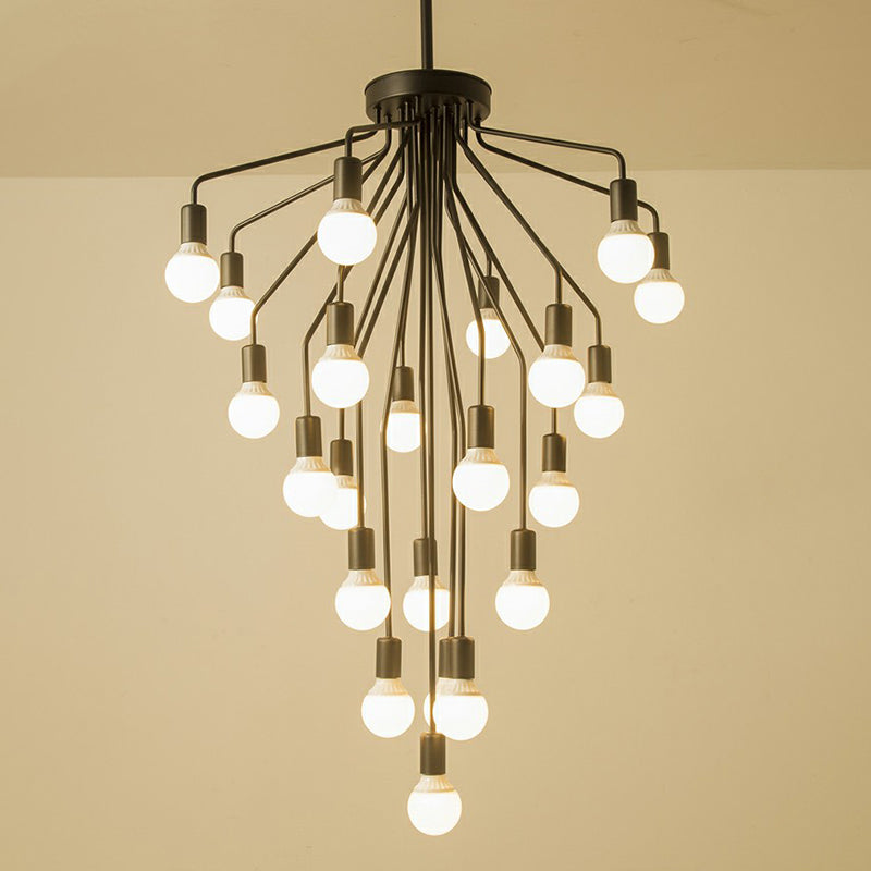 Cascade Chandelier Light Rustic Black Metallic Hanging Ceiling Light with Exposed Bulb Design