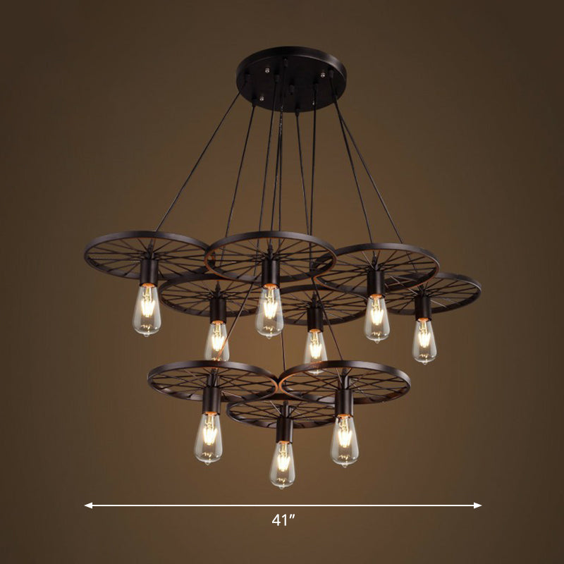 Loft Style Wagon Wheel Chandelier Cast Iron Suspension Pendant Light for Dining Room