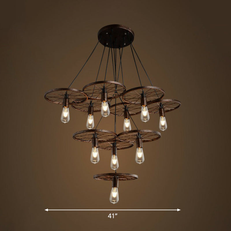 Loft Style Wagon Wheel Chandelier Cast Iron Suspension Pendant Light for Dining Room