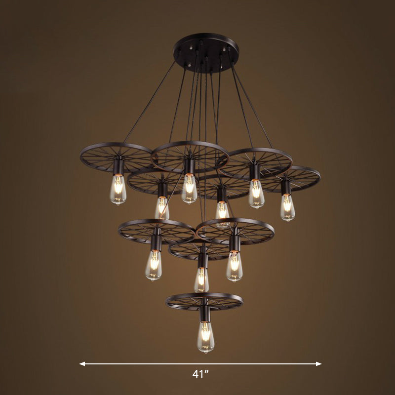 Loft Style Wagon Wheel Chandelier Cast Iron Suspension Pendant Light for Dining Room