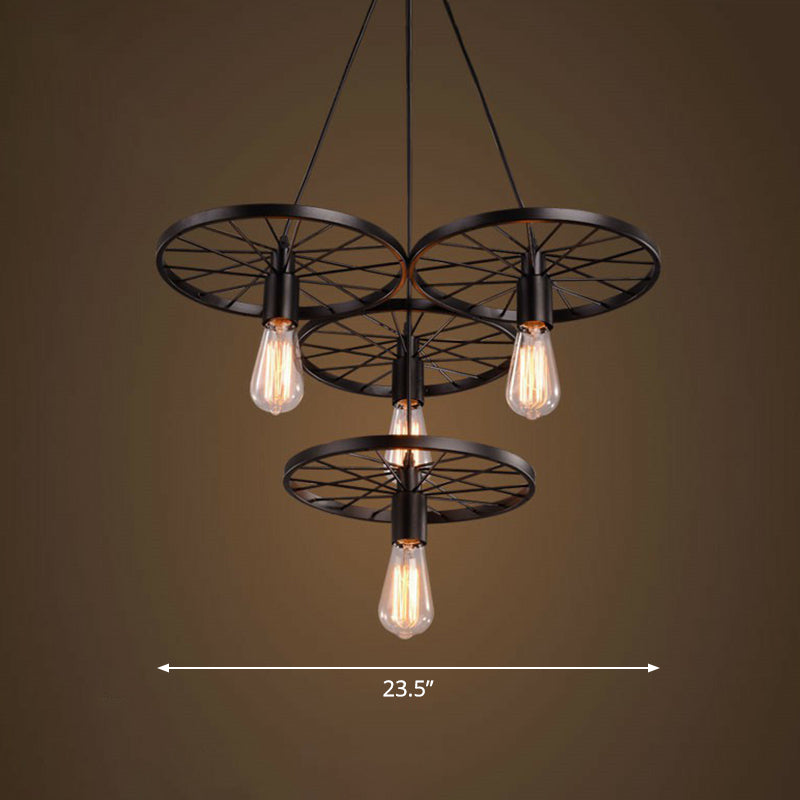 Loft Style Wagon Wheel Chandelier Cast Iron Suspension Pendant Light for Dining Room