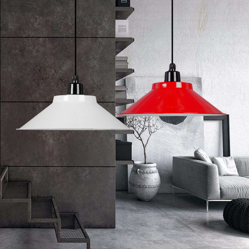 1-Light Ceiling Suspension Lamp Loft Conical Metal Hanging Light with Rolled Edge