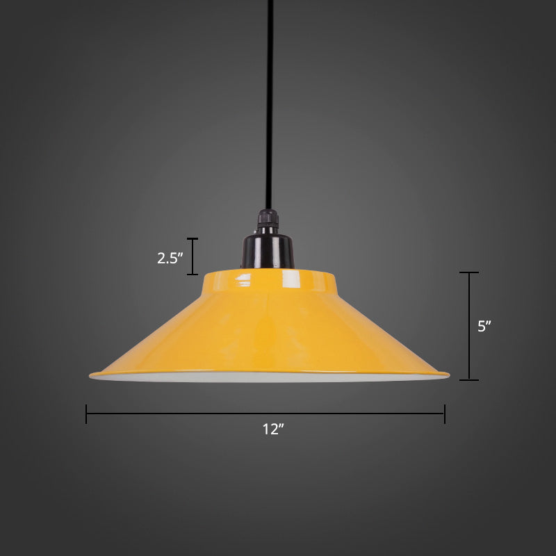 1-Light Ceiling Suspension Lamp Loft Conical Metal Hanging Light with Rolled Edge