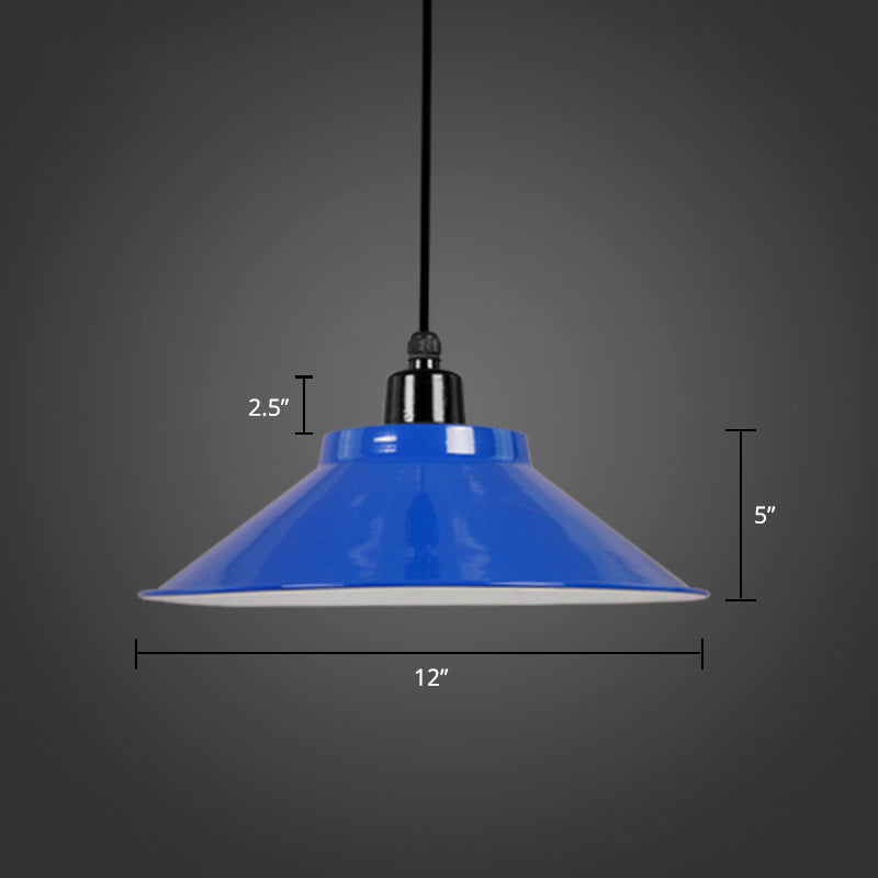 1-Light Ceiling Suspension Lamp Loft Conical Metal Hanging Light with Rolled Edge