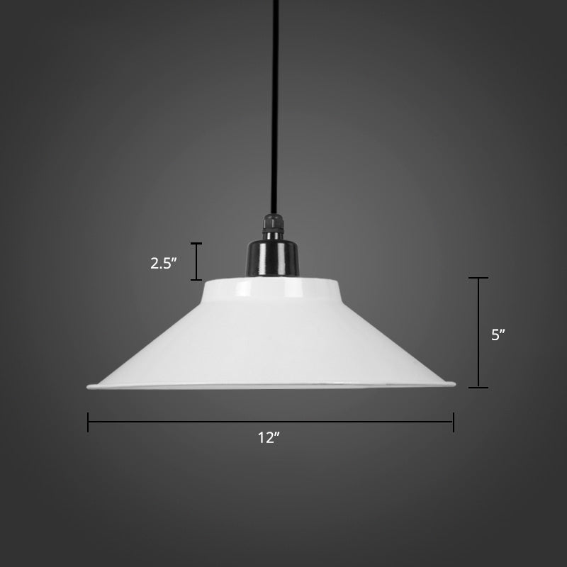 1-Light Ceiling Suspension Lamp Loft Conical Metal Hanging Light with Rolled Edge