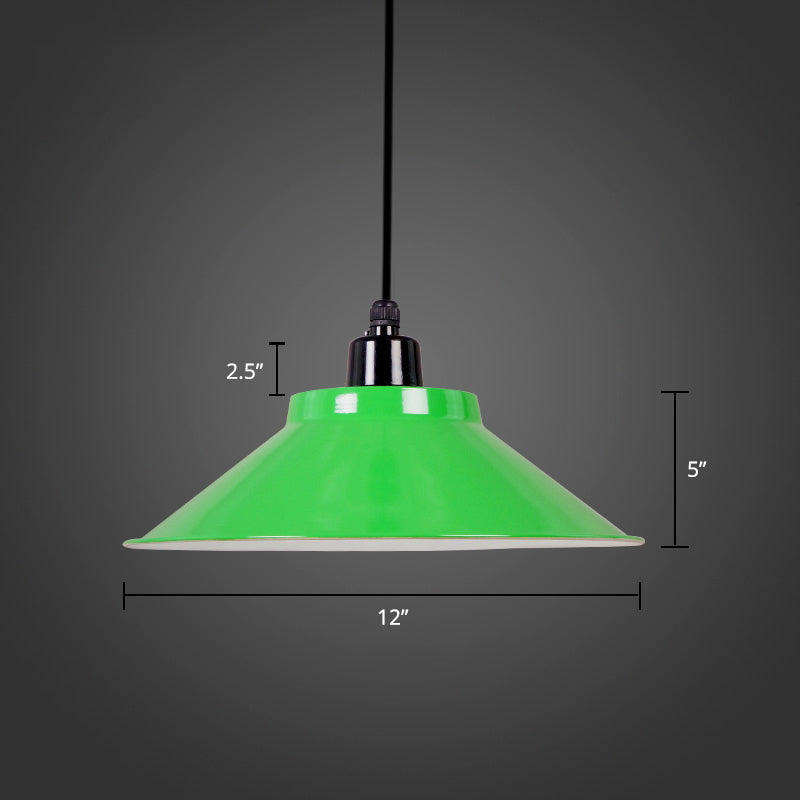 1-Light Ceiling Suspension Lamp Loft Conical Metal Hanging Light with Rolled Edge