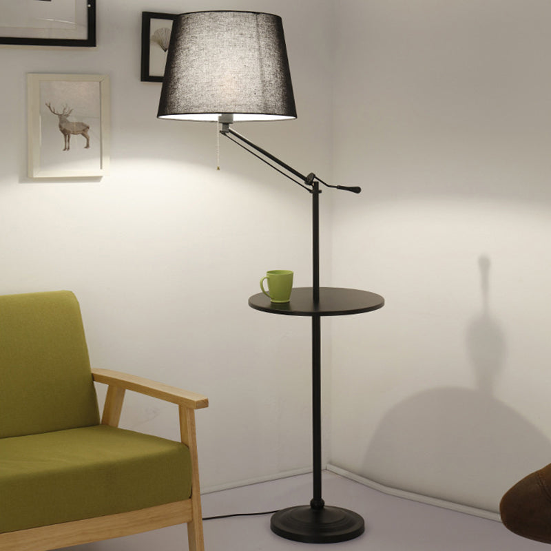 Tapered Drum Living Room Standing Light Fabric Single-Bulb Nordic Floor Lamp with Tray