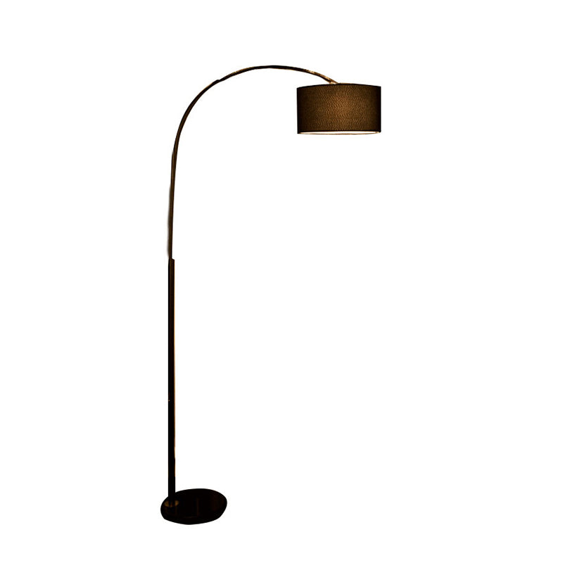 Metallic Fishing Rod Floor Lighting Simplicity 1-Light Standing Floor Lamp with Drum Fabric Shade