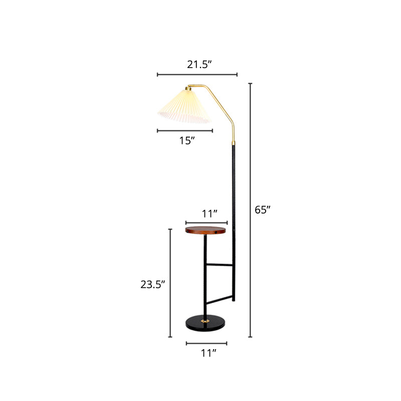 Cône Stand Up Lampe minimaliste en tissu plissé minimal Éclairage de sol à chambre simple avec plateau et base en marbre