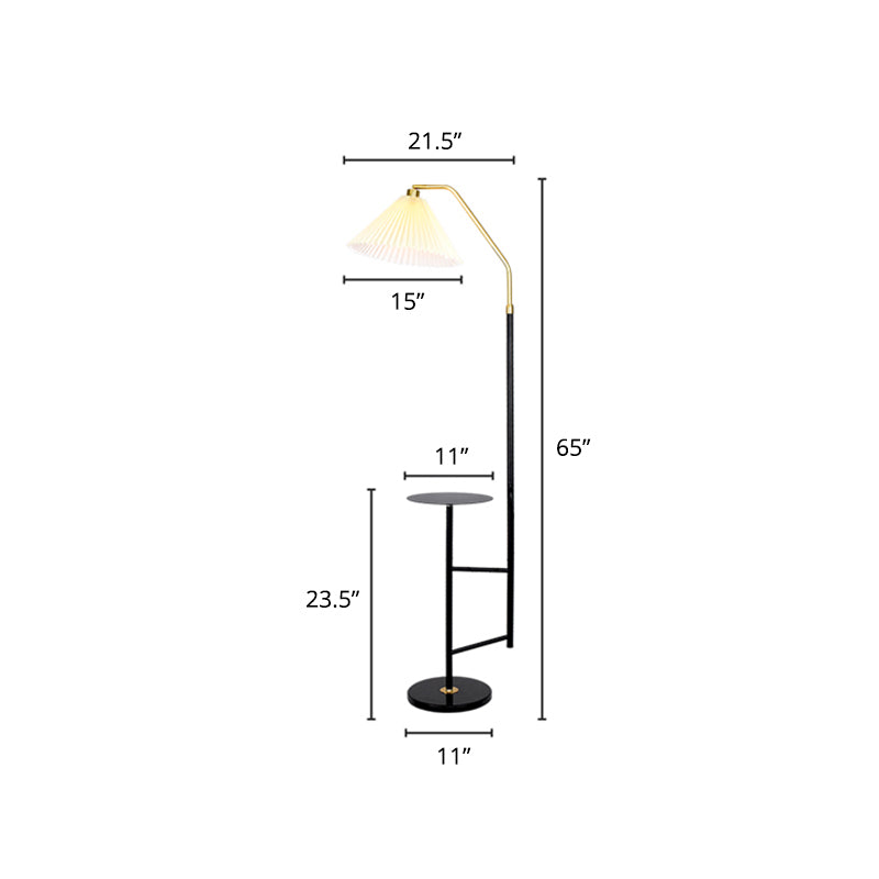 Cône Stand Up Lampe minimaliste en tissu plissé minimal Éclairage de sol à chambre simple avec plateau et base en marbre